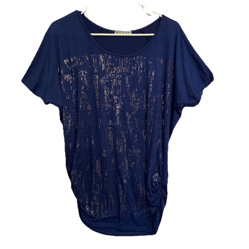 Agenda Maternity Shirt Top Blouse Stretch Royal‎ Blue And Silver - Size S